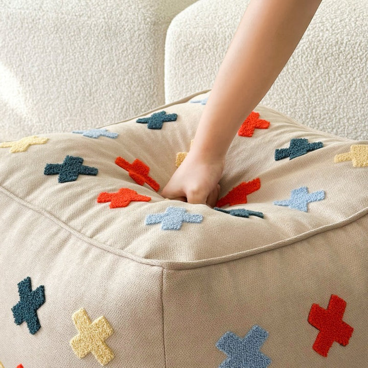 Zeitgenössischer Boho Quadratischer Polyester EPS Bunter Geometrischer Hocker für das Wohnzimmer 