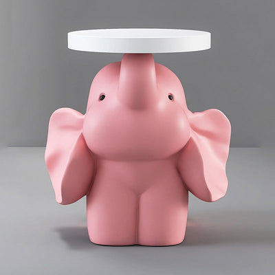 Table d'appoint moderne Art Déco ronde avec lapin, éléphant et ours en résine de fibre de verre 1 plateau pour salon 