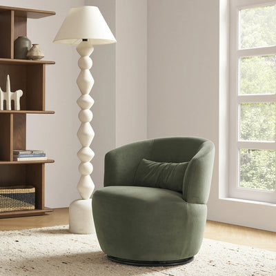 Modern Minimalist Round Cushion Lambswool Solid Wood Sponge Accent Chair Backrest Armrest For Living Room