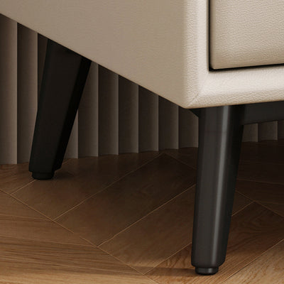 Modern Minimalist Rectangular Stone Slab Cat's Paw Leather Solid Wood Carbon Steel Nightstand 2 -Drawer For Bedroom