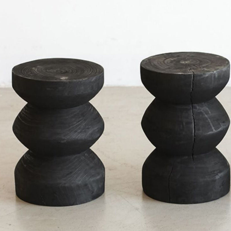 Traditional Vintage Round Column Wood End Table For Bedside