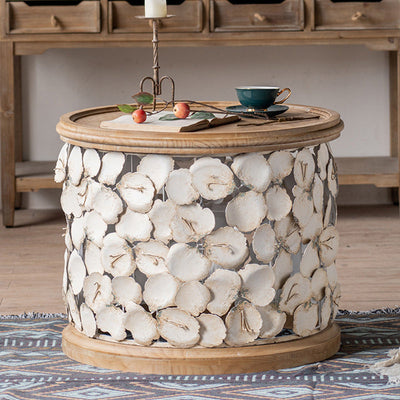 Moderner Art Deco runder Blütenblätter Holz-Eisen-Couchtisch 1-stufig für das Wohnzimmer 