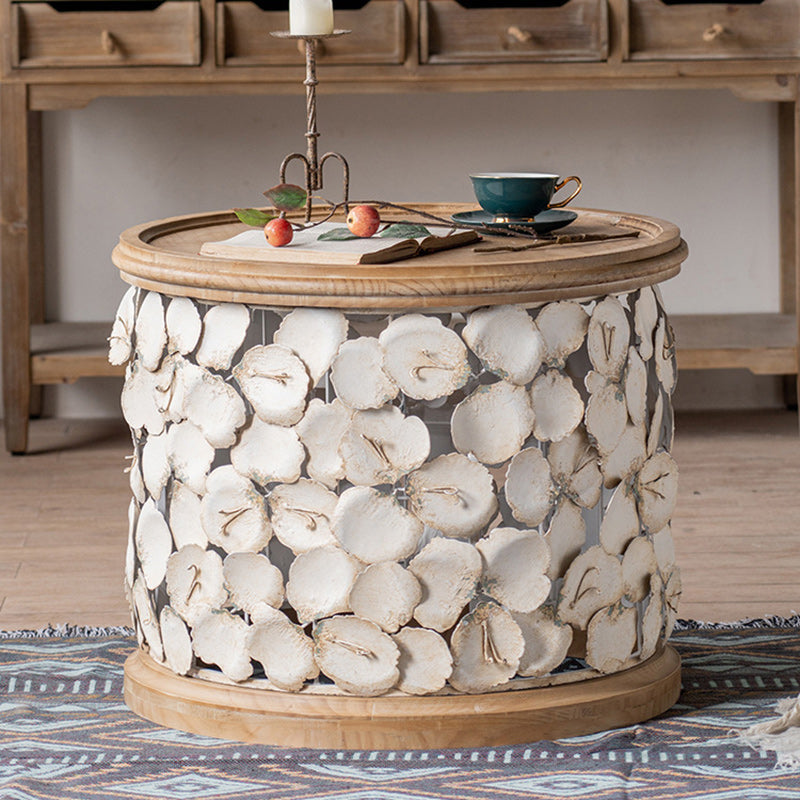 Moderner Art Deco runder Blütenblätter Holz-Eisen-Couchtisch 1-stufig für das Wohnzimmer 