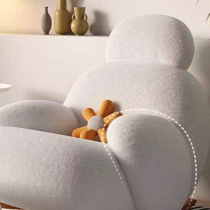 Chaise d’appoint moderne minimaliste ovale en bois massif et acier carbone avec dossier et accoudoirs en laine d’agneau pour salon 