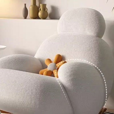 Modern Minimalist Oval Solid Wood Carbon Steel Lambswool Accent Chair Backrest Armrest For Living Room