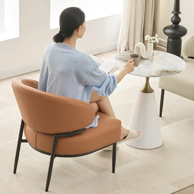 Modern Minimalist Curved Rectangular Cat-Scratch-Resistant Leather Carbon Steel Accent Chair Backrest Armless For Living Room