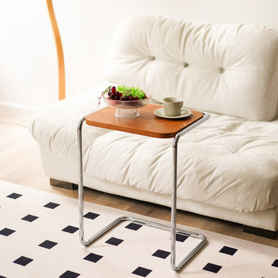 Moderner minimalistischer quadratischer Beistelltisch aus Holz und Edelstahl, 1-stufig, für das Wohnzimmer 