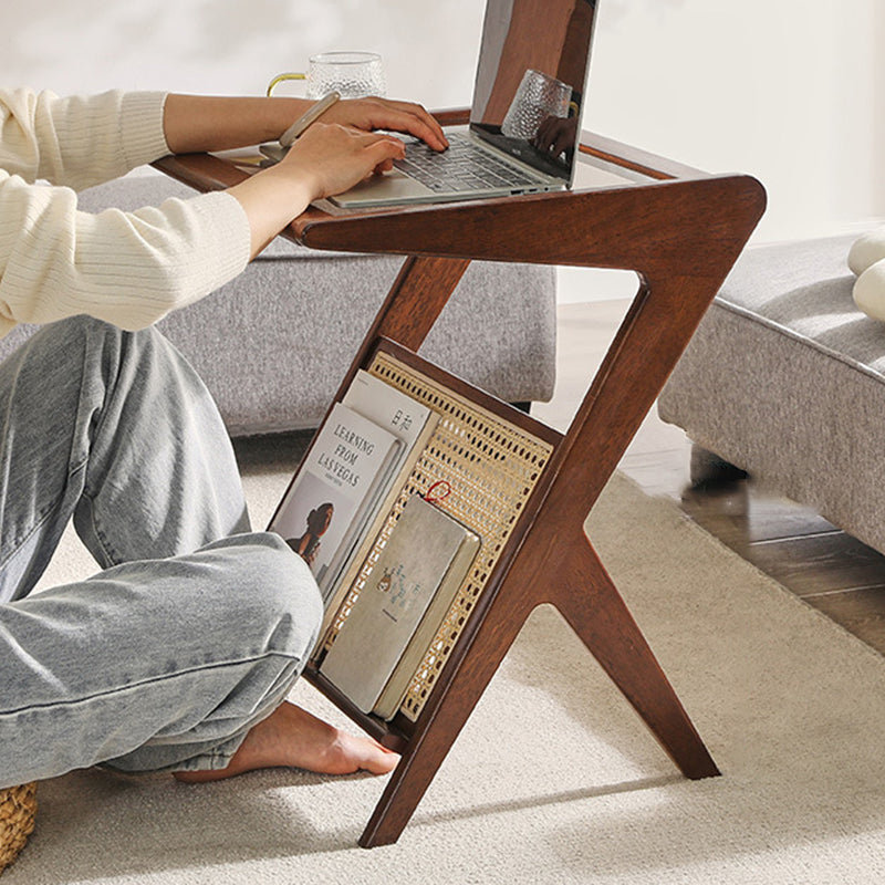 Contemporary Scandinavian Square Rubberwood Solid Wood Glass Side Table For Living Room