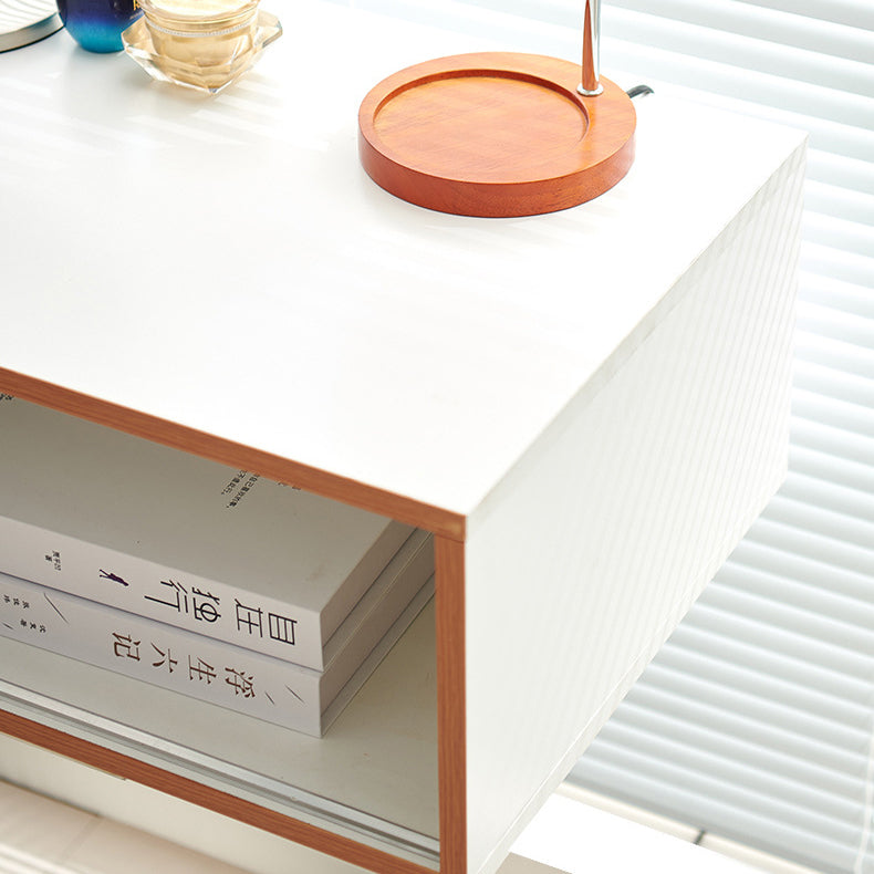 Modern Minimalist Rectangular Medium Density Fiberboard Plastic Stainless Steel Makeup Vanity 2-Drawer For Bedroom