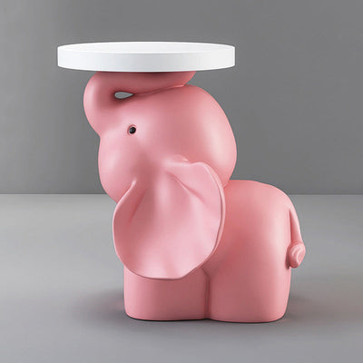 Table d'appoint moderne Art Déco ronde avec lapin, éléphant et ours en résine de fibre de verre 1 plateau pour salon 