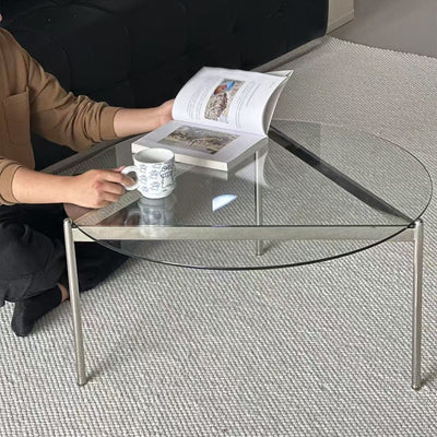 Modern Minimalist Round Triangle Tempered Glass Stainless Steel Coffee Table 1-Tier For Living Room