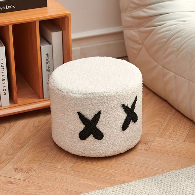 Modern Minimalist Round Lamb Fleece Pine Wood Cotton Fabric Removable Cartoon Low Stool For Living Room