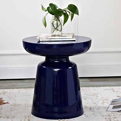 Contemporary Scandinavian Round Disc Column Fiberglass End Table 1-Tier For Living Room