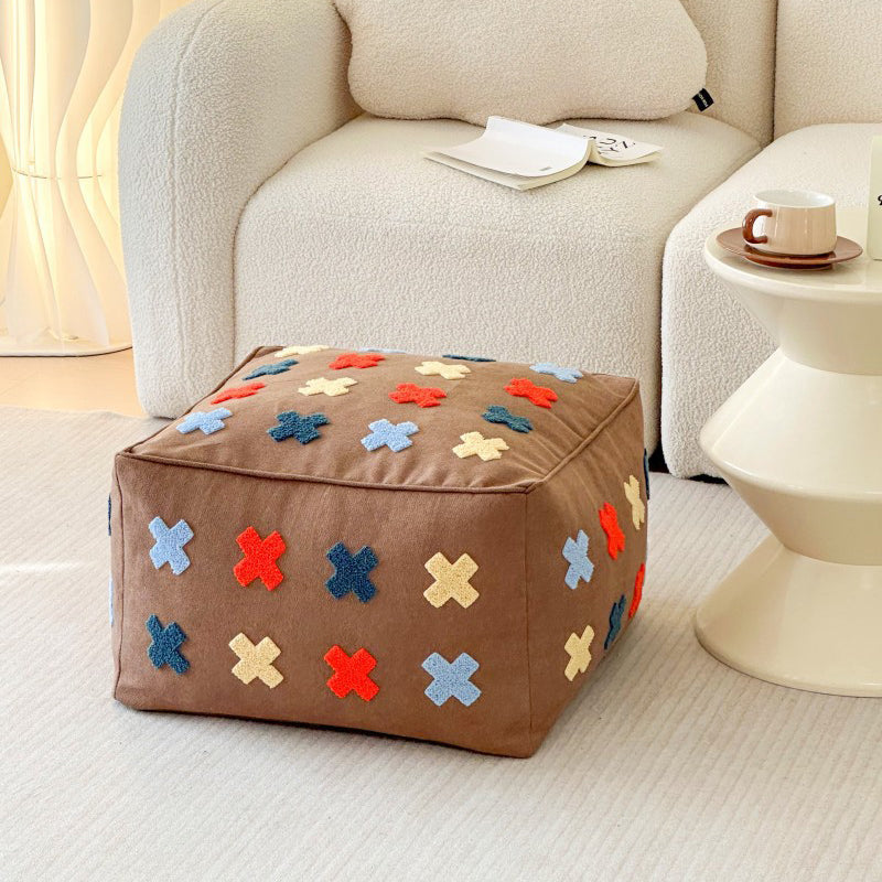 Zeitgenössischer Boho Quadratischer Polyester EPS Bunter Geometrischer Hocker für das Wohnzimmer 