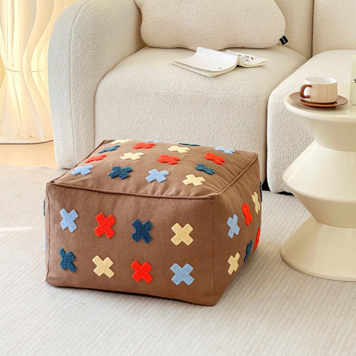 Zeitgenössischer Boho Quadratischer Polyester EPS Bunter Geometrischer Hocker für das Wohnzimmer 
