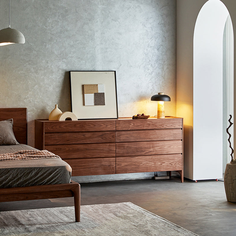 Modern Minimalist Rectangular Solid Wood Multi-Layer Plate Nightstand 5/8 Drawer For Bedroom