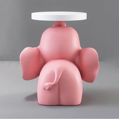 Table d'appoint moderne Art Déco ronde avec lapin, éléphant et ours en résine de fibre de verre 1 plateau pour salon 