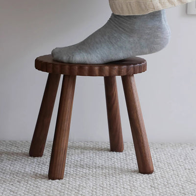 Contemporary Creative Round Cookie-Shaped Black Walnut Solid Wood Kids Low Stool For Living Room
