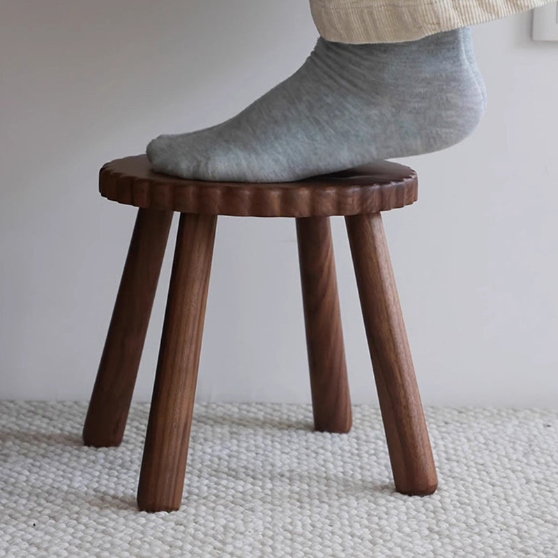 Contemporary Creative Round Cookie-Shaped Black Walnut Solid Wood Kids Low Stool For Living Room