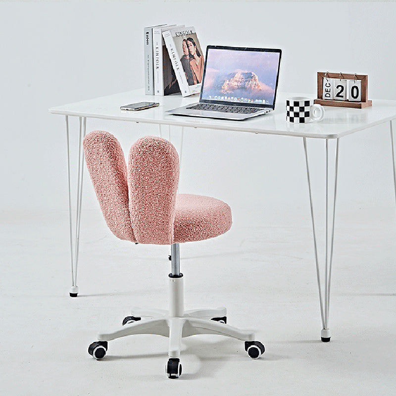 Taburete de tocador redondo minimalista moderno de lana de cordero con respaldo de metal para dormitorio 
