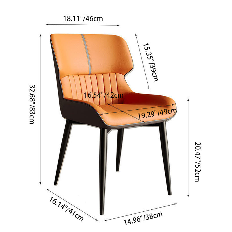 Chaise de salle à manger contemporaine en cuir PU scandinave acier au carbone éponge lignes de veine carrées dossier pour salle à manger 