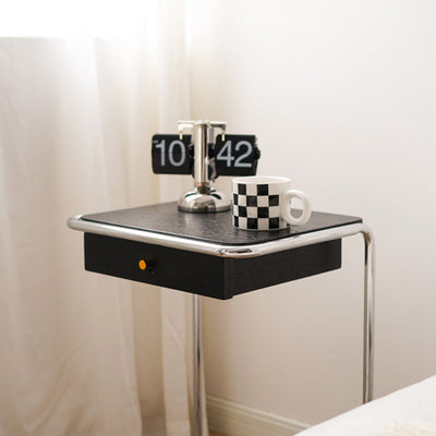 Moderner minimalistischer quadratischer Beistelltisch aus Holz und Edelstahl, 1-stufig, für das Wohnzimmer 