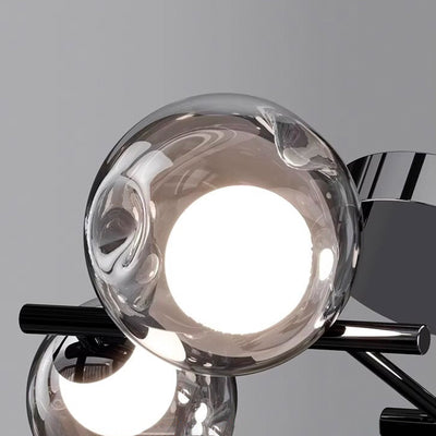 Modern Mid-Century Round Electroplated Glass Stainless Steel Carbon Steel 5-Light Semi-Flush Mount Ceiling Light For Living Room