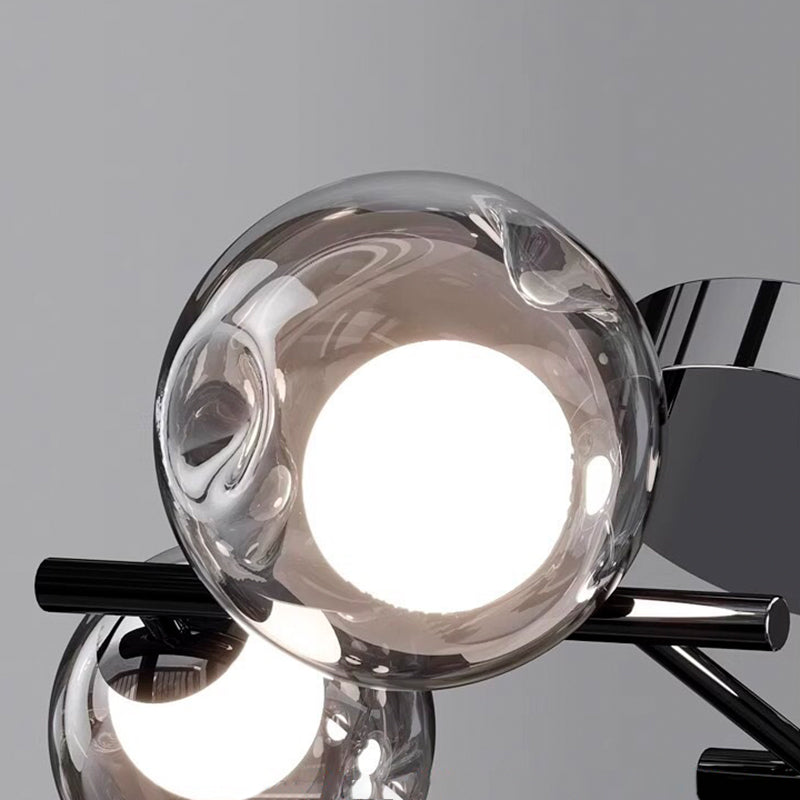 Modern Mid-Century Round Electroplated Glass Stainless Steel Carbon Steel 5-Light Semi-Flush Mount Ceiling Light For Living Room