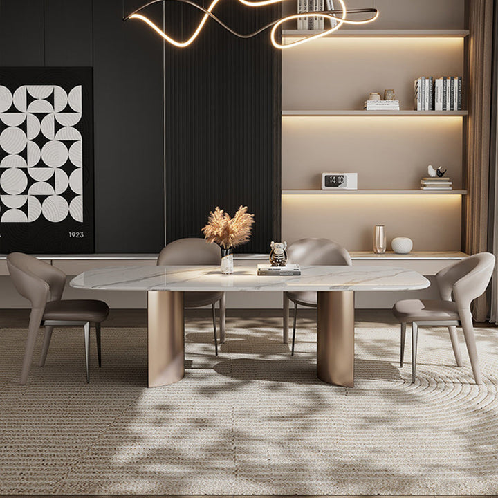Moderne Luxus Kurve Quadrat Mikrofaser Leder Metall Esszimmerstuhl Rückenlehne Ohne Armlehnen Für Esszimmer 