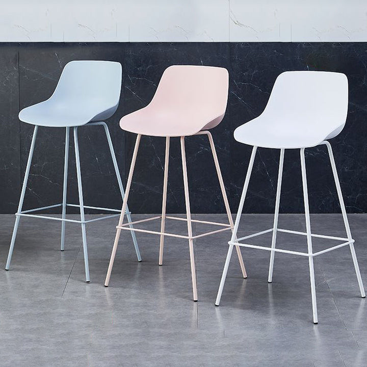 Simplicité Contemporaine Tabouret de Bar en Plastique Courbé Couleur Unie avec Dossier et Repose-pieds pour Salle à Manger 