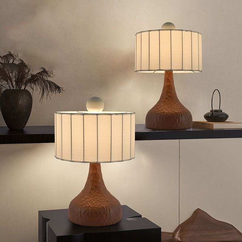 Traditionelle japanische Säule Stoff Harz 1-Licht Tischlampe für Wohnzimmer 