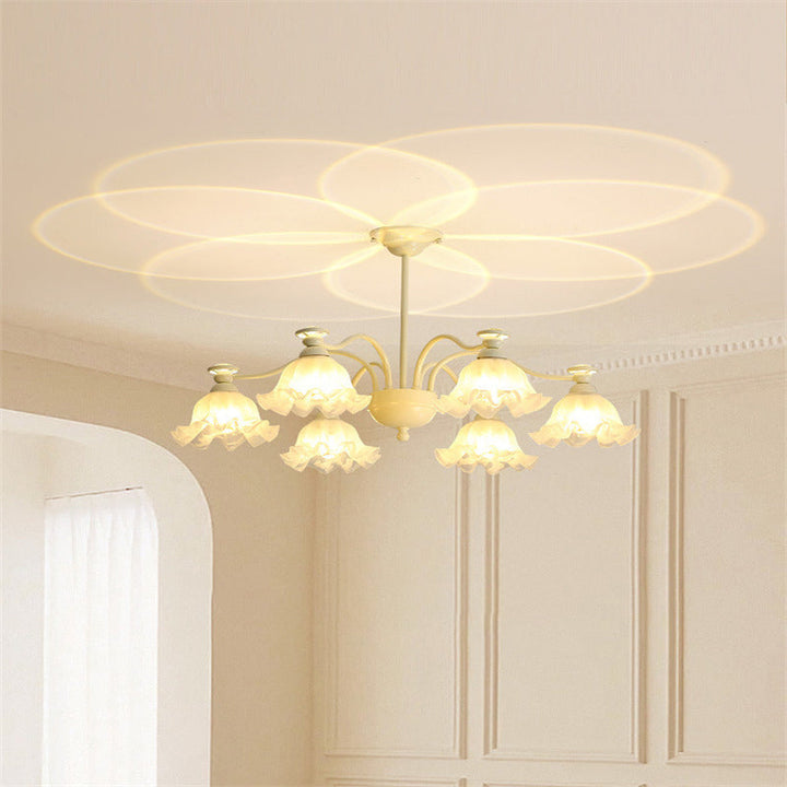Lustre traditionnel en verre avec motif floral et branches en fer, 6/8 lumières pour chambre 