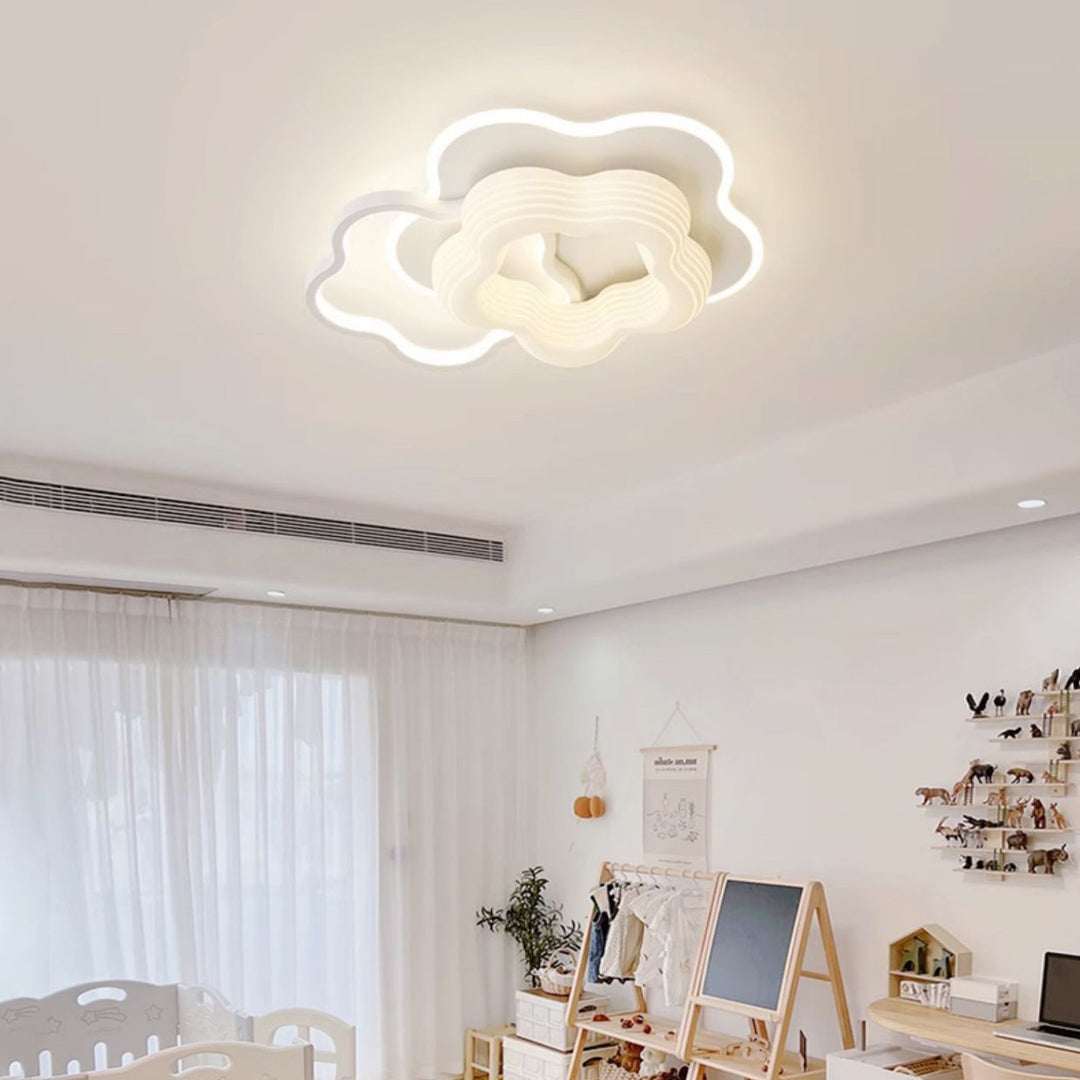 Lustre Plafonnier LED Rond en Métal Nordique Contemporain avec Motif de Fleurs et Triangle pour Chambre 