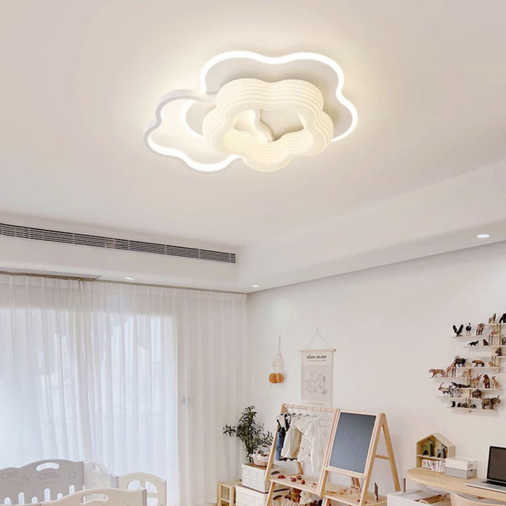 Lustre Plafonnier LED Rond en Métal Nordique Contemporain avec Motif de Fleurs et Triangle pour Chambre 