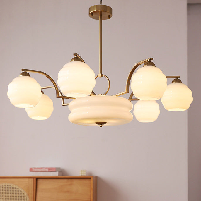 Lustre Moderne à Branches Courbées Style Mi-Siècle avec Baguette Ronde et Globes en Verre et Fer 4/6/8 Lumières pour Salon 