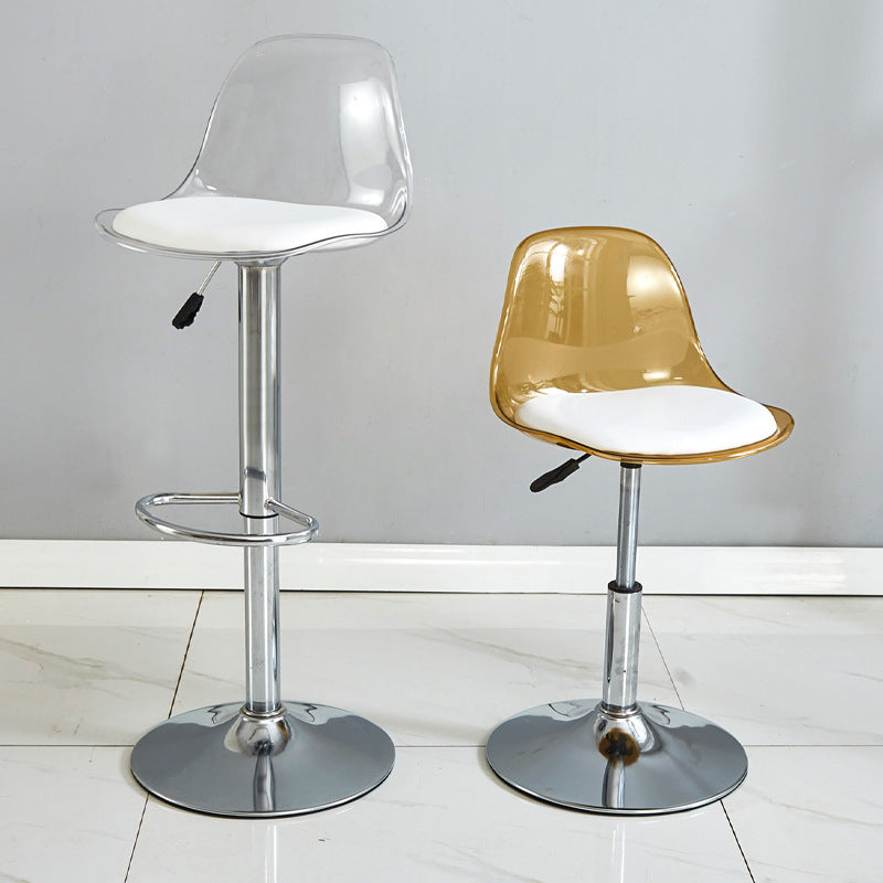 Moderno Minimalista Cuadrado Redondo Base Cilindro Metal PET Taburete de Bar Respaldo Reposapiés Para Comedor 