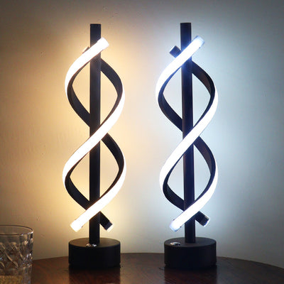 Zeitgenössische nordische Doppelspirale, die Eisenstreifen LED-Tischlampe für Schlafzimmer umwickelt
