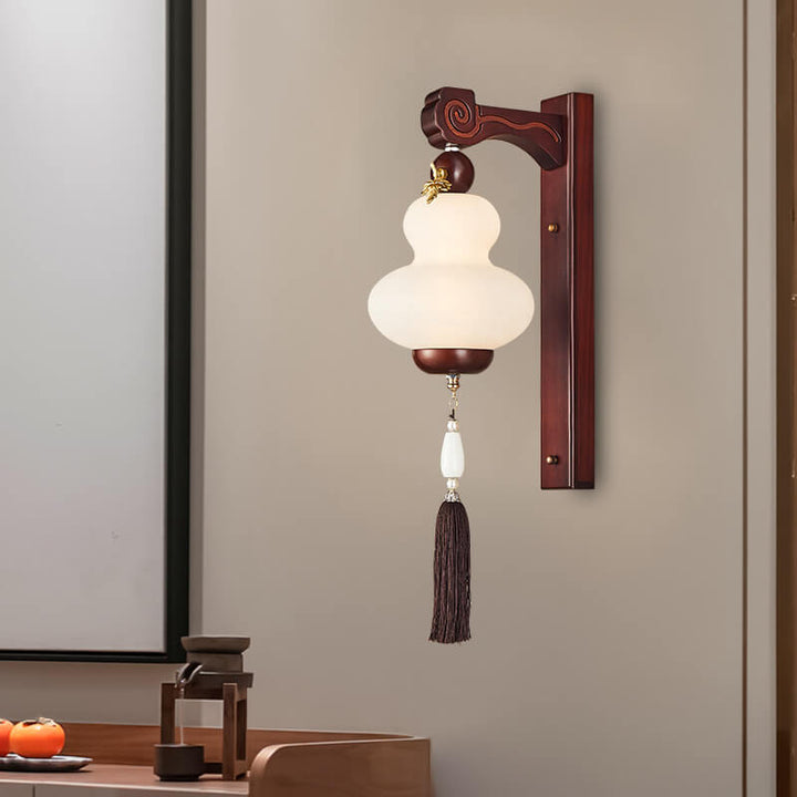 Moderne chinesische Eiche Element Kürbisform LED Wandleuchte 
