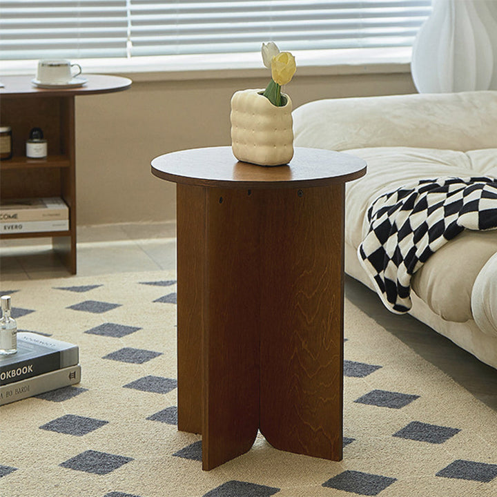 Traditioneller Vintage Runder Quadratischer Massivholz Beistelltisch 1-stufig Für Wohnzimmer 