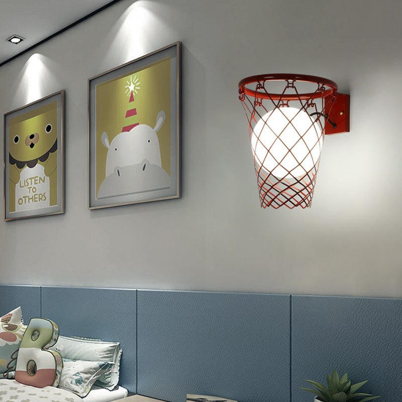 Applique Murale 1 Lumière avec Cerceau de Basketball en Verre et Fer Style Art Déco Moderne pour Chambre d&