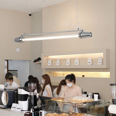 Zeitgenössischer Industrieller Streifen Aluminium Acryl LED Insel Licht Kronleuchter Für Esszimmer 