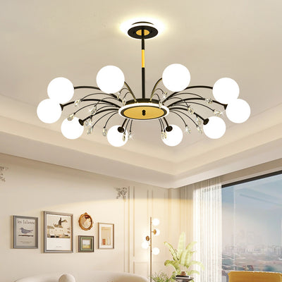 Moderner Mid-Century Eisen Kugelglasschirm 6/8/10-Licht Kronleuchter für Wohnzimmer 