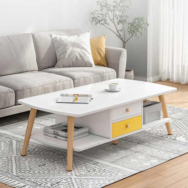 Moderner minimalistischer rechteckiger MDF-Couchtisch aus Massivholz, 2-stufig, für das Wohnzimmer 