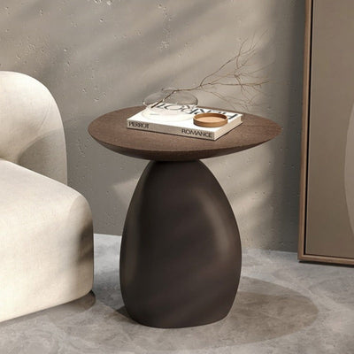 Mesa de café contemporánea escandinava redonda con base irregular de resina para sala de estar 