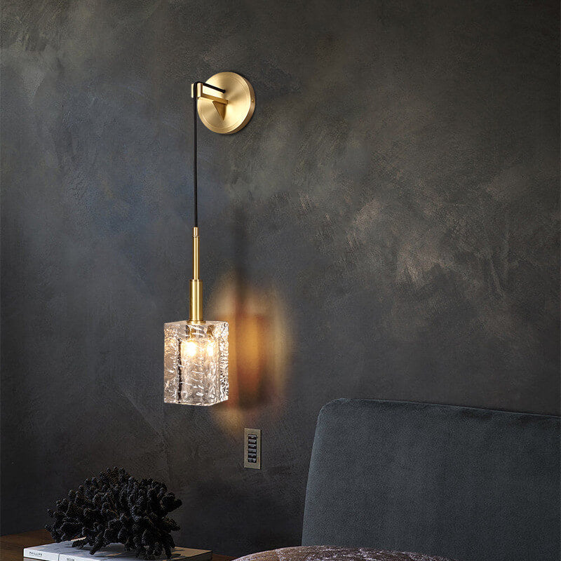 Modern Luxury Crystal Cube Copper 1-Light Wall Sconce Lamp For Living Room