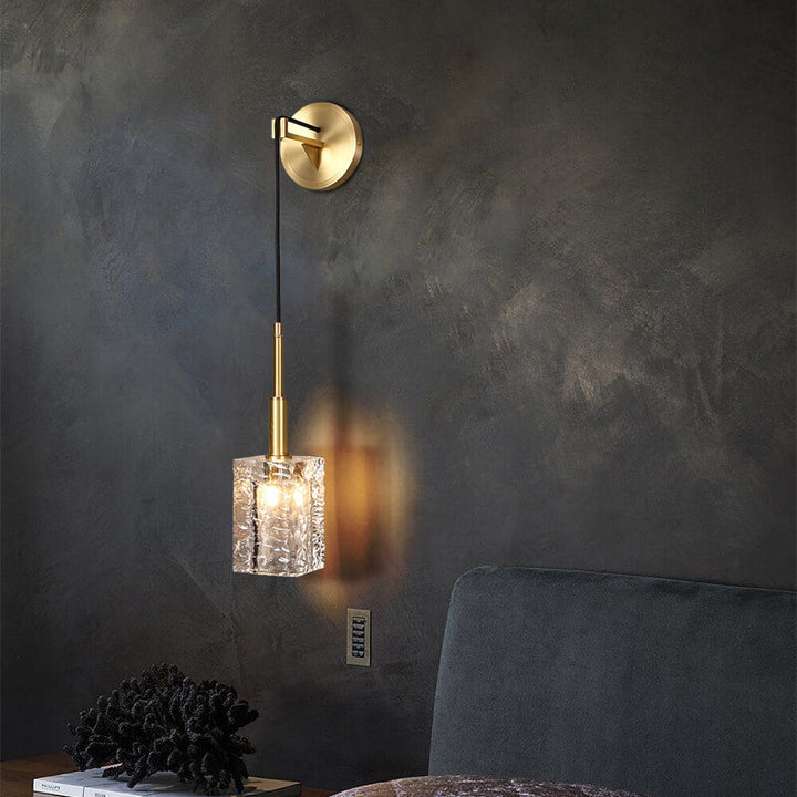 Modern Luxury Crystal Cube Copper 1-Light Wall Sconce Lamp For Living Room
