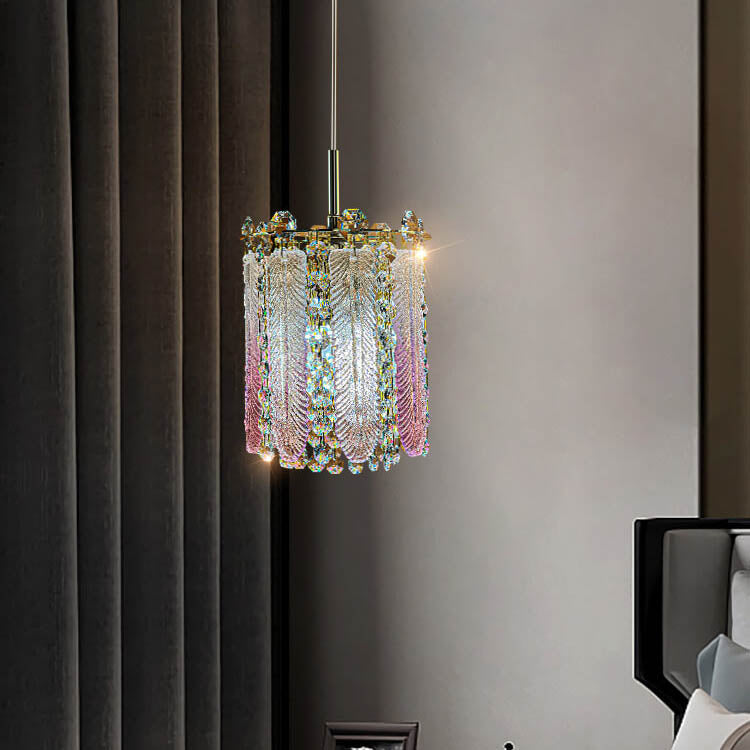 Suspension moderne en cristal cylindrique à 1 lumière pour salon 