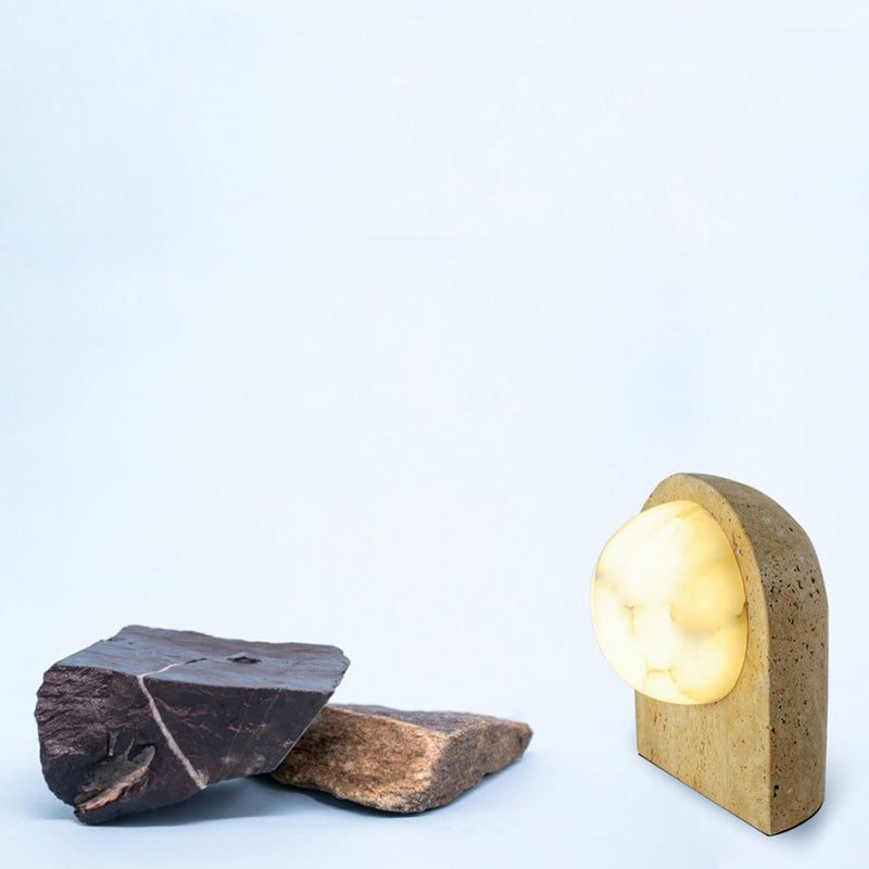 Traditionelle japanische ovale Tischlampe aus Stein mit 1 Licht für Wohnzimmer 