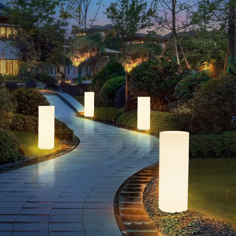 Lampe de jardin moderne minimaliste solaire étanche à LED PE en forme de cylindre avec fiche de sol 