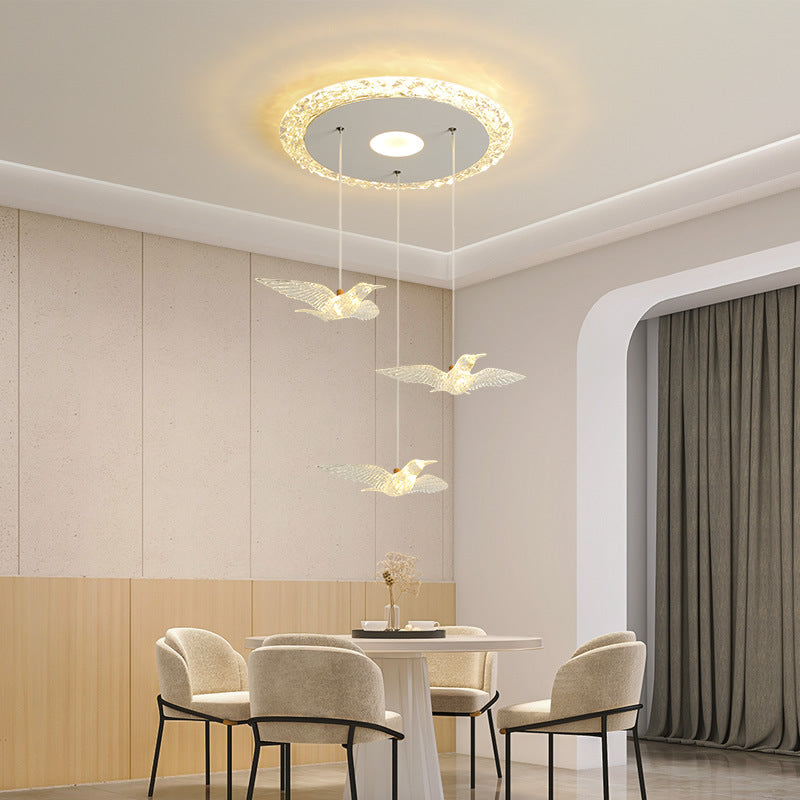 Moderno lujo tres pájaros hierro acrílico LED candelabro para dormitorio 
